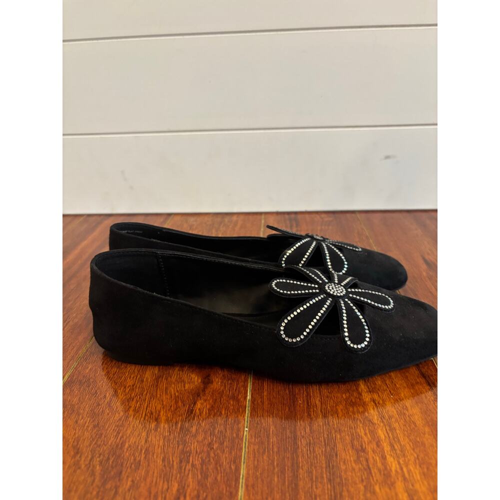 Katy Perry The Evie Daisy Flats Faux Suede Black Ballet Rhinestone Size 8.5 NWOB